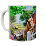 Kaffeetasse, Mug, Kaffebecher "At The Garden Gate - Horses"