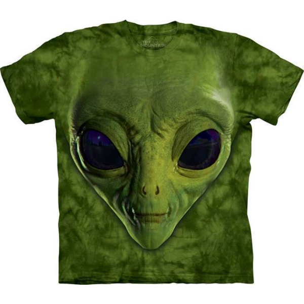 The Mountain Kinder T-Shirt "Green Alien Face"